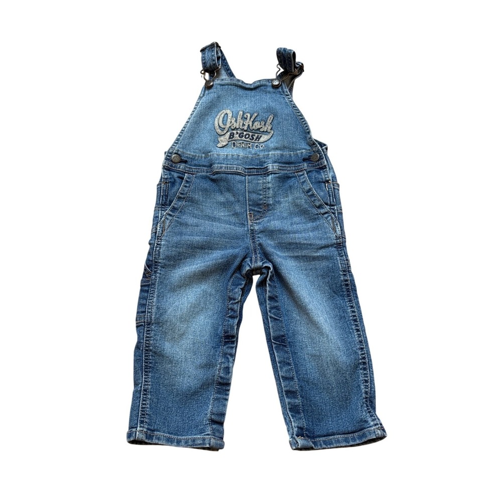 OshKosh B'Gosh Denim Overalls Kids Blue Excellent Embroidered Logo SIZE 18M
